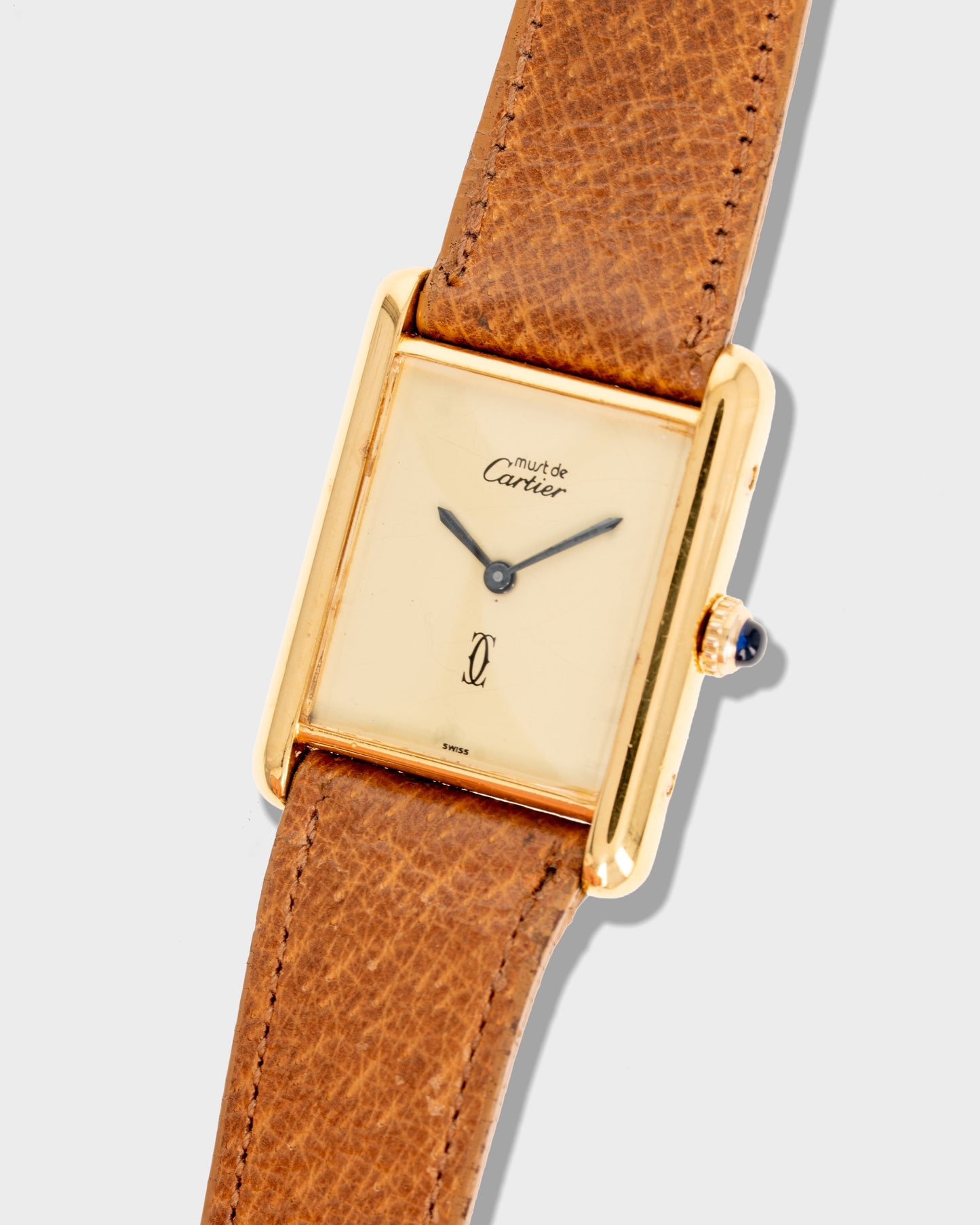 1970's Vintage Cartier Tank Must de Vermeil Large Model - Yellow 'Lemon' Dial and Cartier Strap
