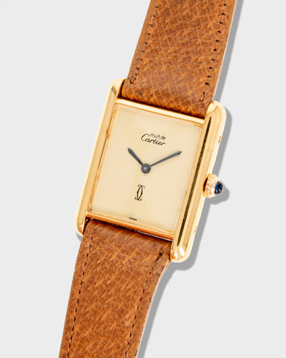 1970's Vintage Cartier Tank Must de Vermeil Large Model - Yellow 'Lemon' Dial and Cartier Strap